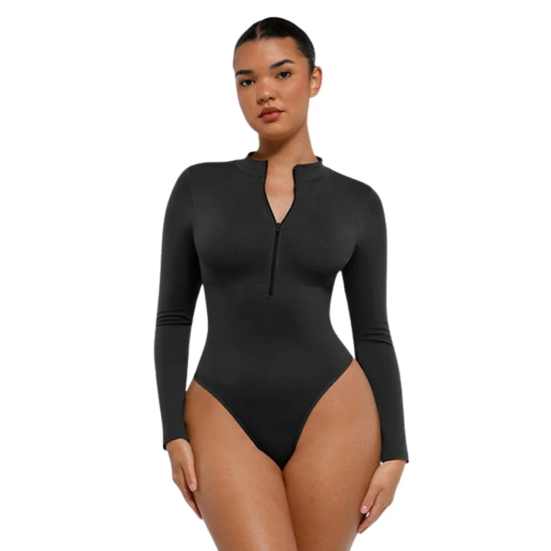 Long-Sleeved Zipper Sculpting Bodysuit