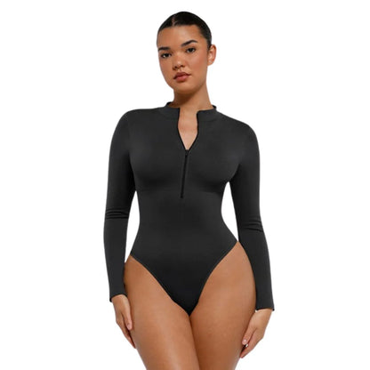 Long-Sleeved Zipper Sculpting Bodysuit