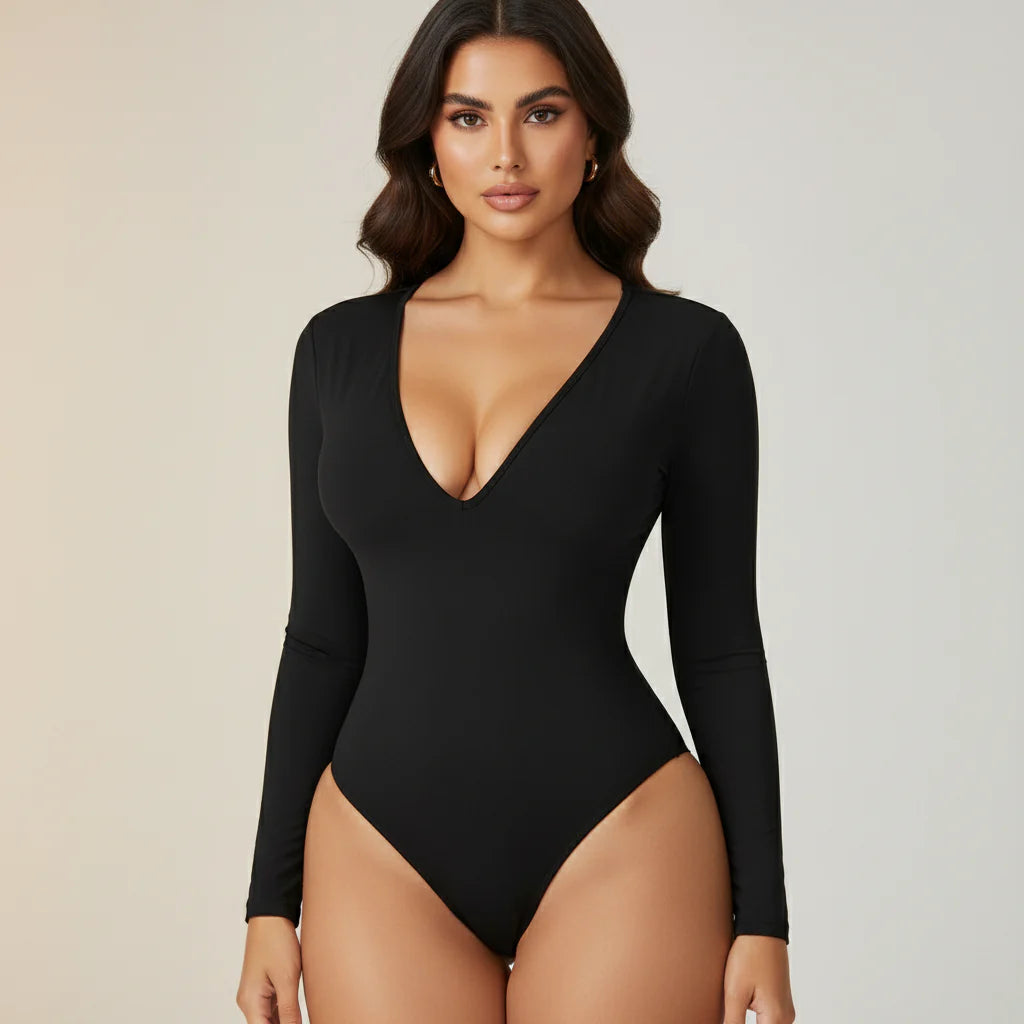 Long Sleeve V-Neck Sculpting Bodysuit