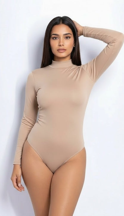 Long-Sleeved High Neck Thong Bodysuit