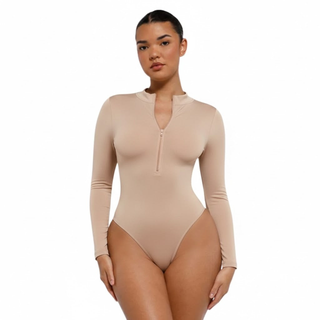 Long-Sleeved Zipper Sculpting Bodysuit