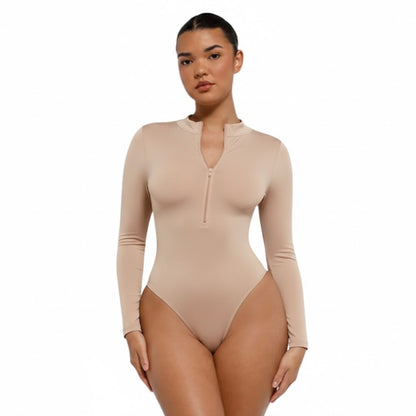 Long-Sleeved Zipper Sculpting Bodysuit