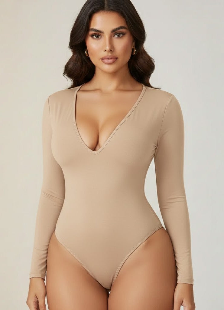 Long Sleeve V-Neck Sculpting Bodysuit